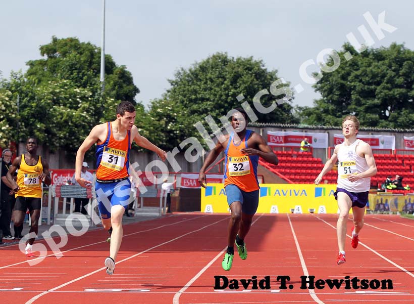 No 31 George Caddick beats Clovis Asong (both Man) in the Senior Boys 400 metres.